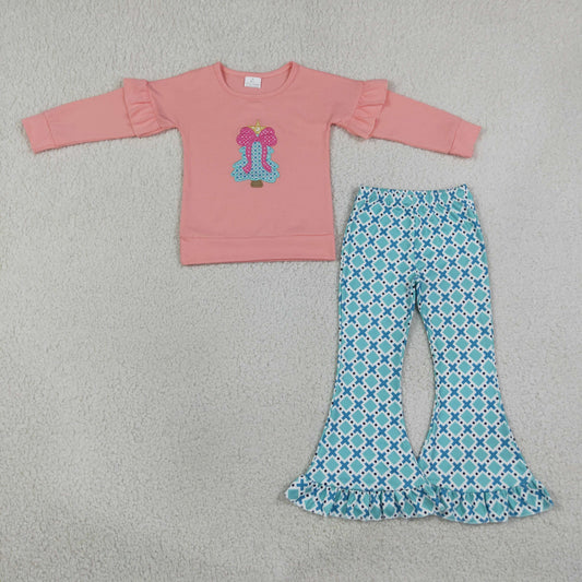 GLP3548 Christmas Tree Bow Long Sleeve Pants Girls Set