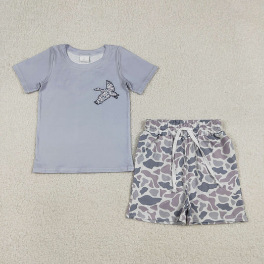BSSO1787 Hunting Mallard Duck Short Sleeve Camo Shorts Boys Set