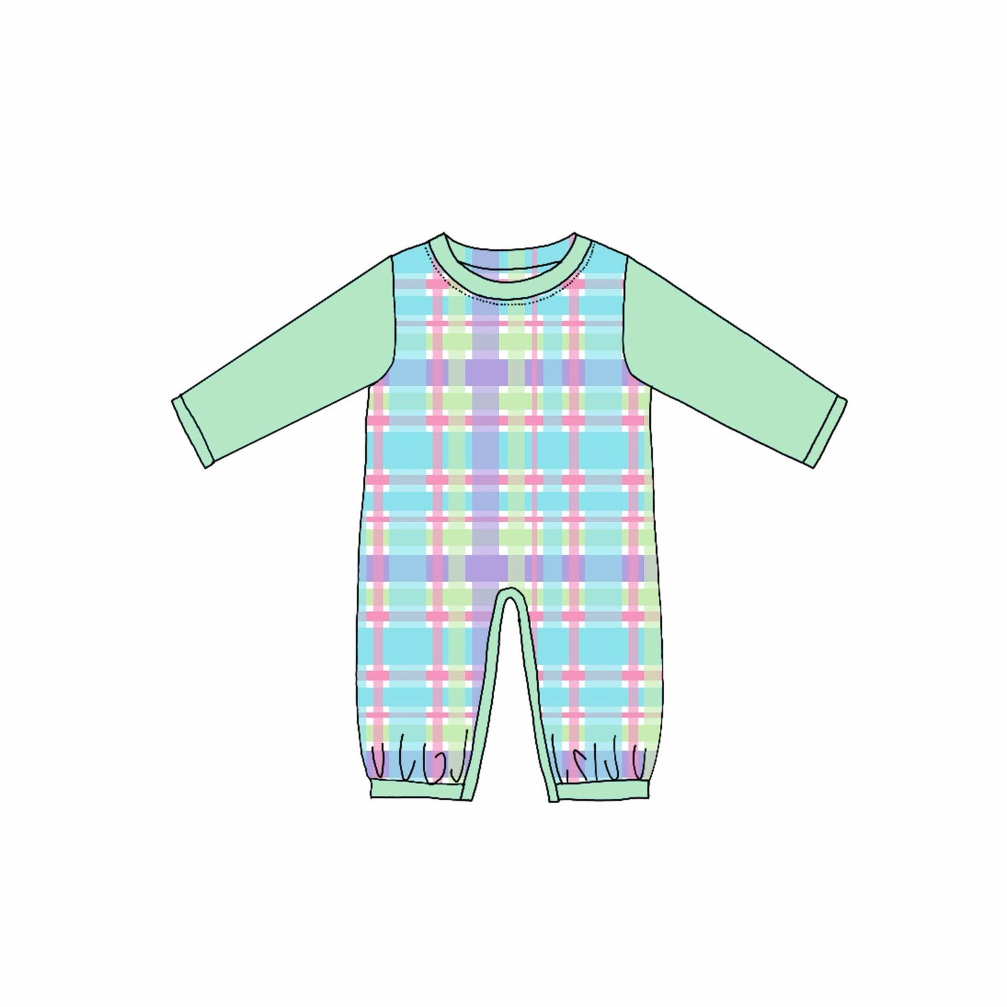 Custom Easter Colorful Checkered Long Sleeve Boys Romper