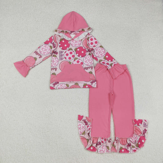 GLP2650 Christmas light jolly pink pocket hoodie long sleeve pink pants girls set