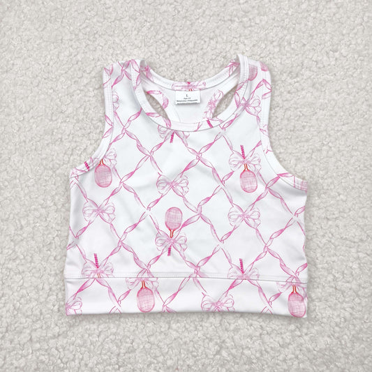 GT0883 pink bows tennis racket yoga girls top