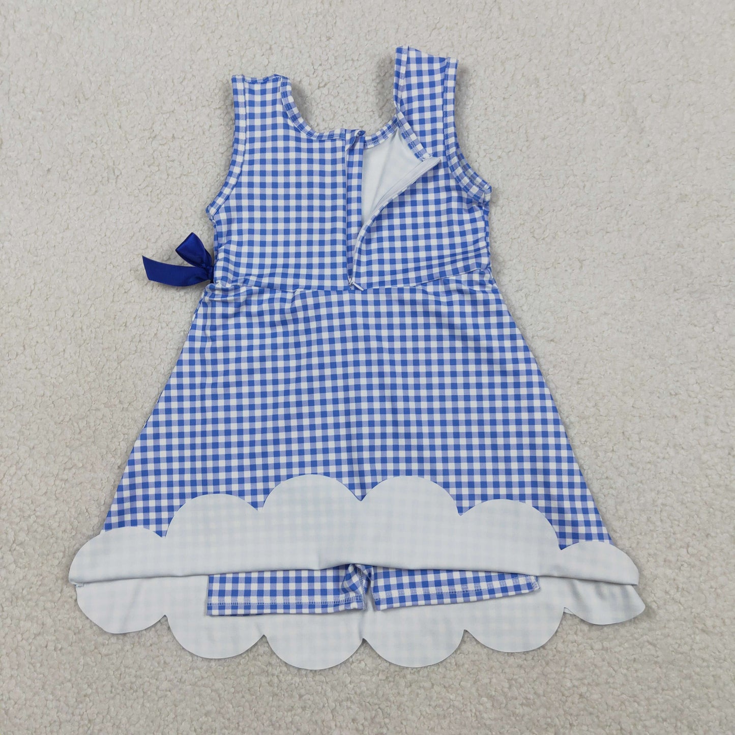 GSD3427 Yoga Blue Checkered Sleeveless Girls Dress
