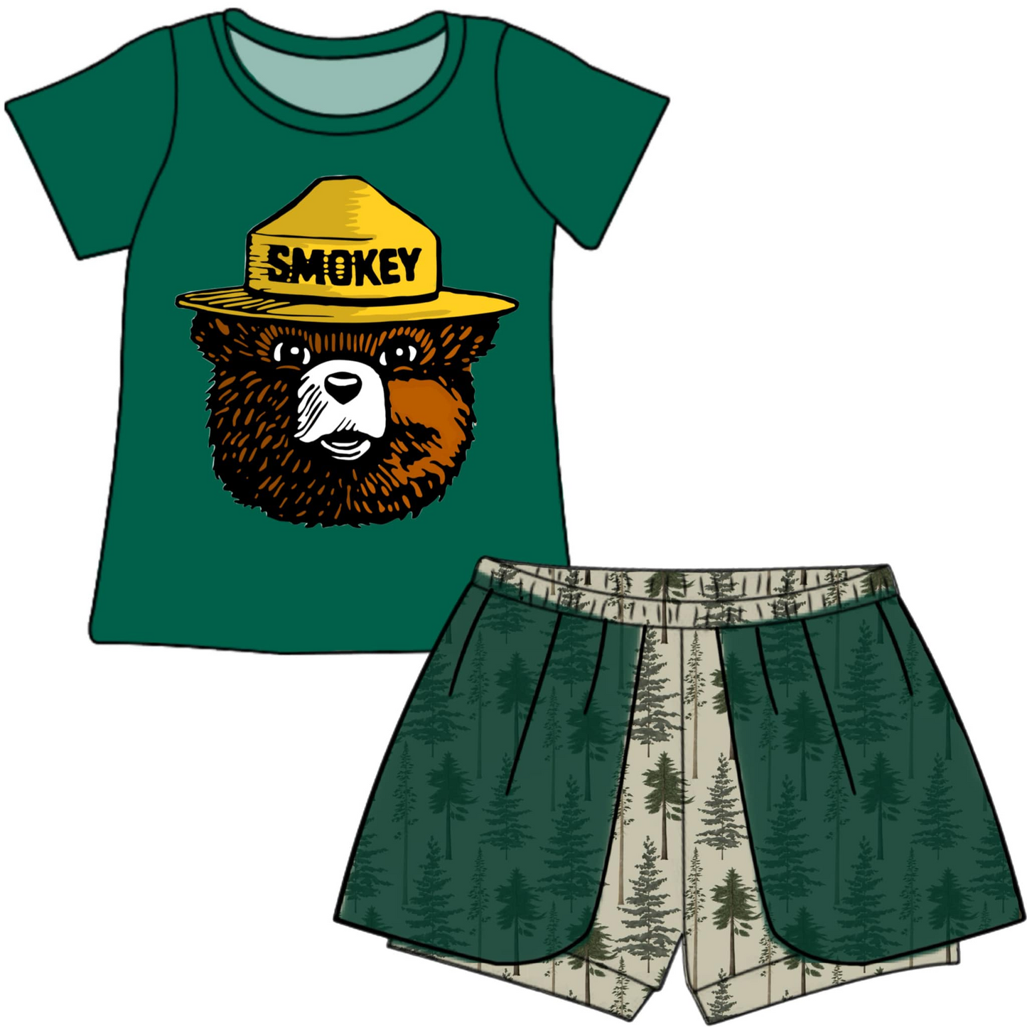 custom style cartoon green bear short sleeve shorts girls set tat 6-8 weeks