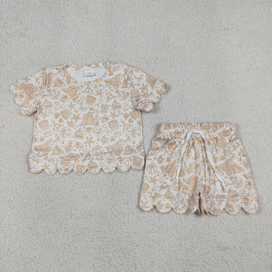 GSSO3728 Scallop Beach Short Sleeve Shorts Girls Set