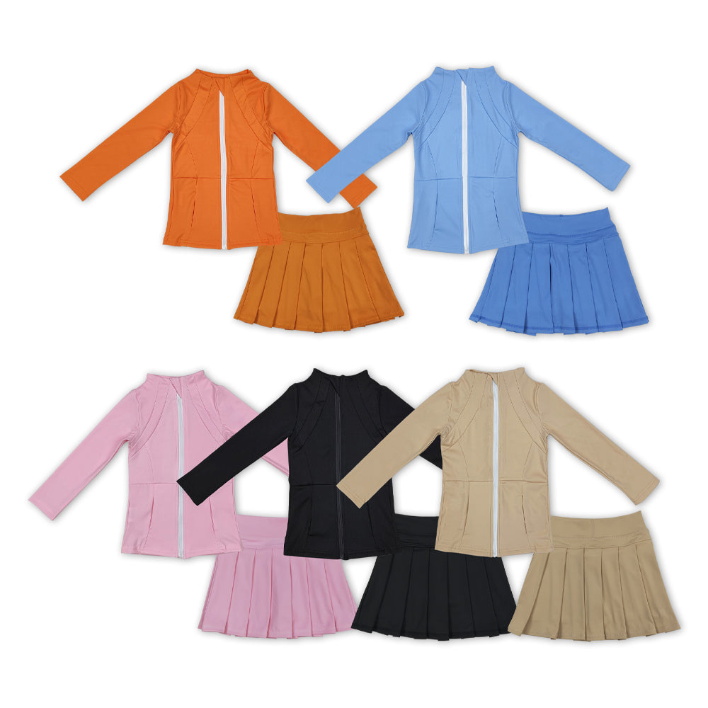 yoga solid color long sleeve coat skorts skirt girls set RTS sibling clothes