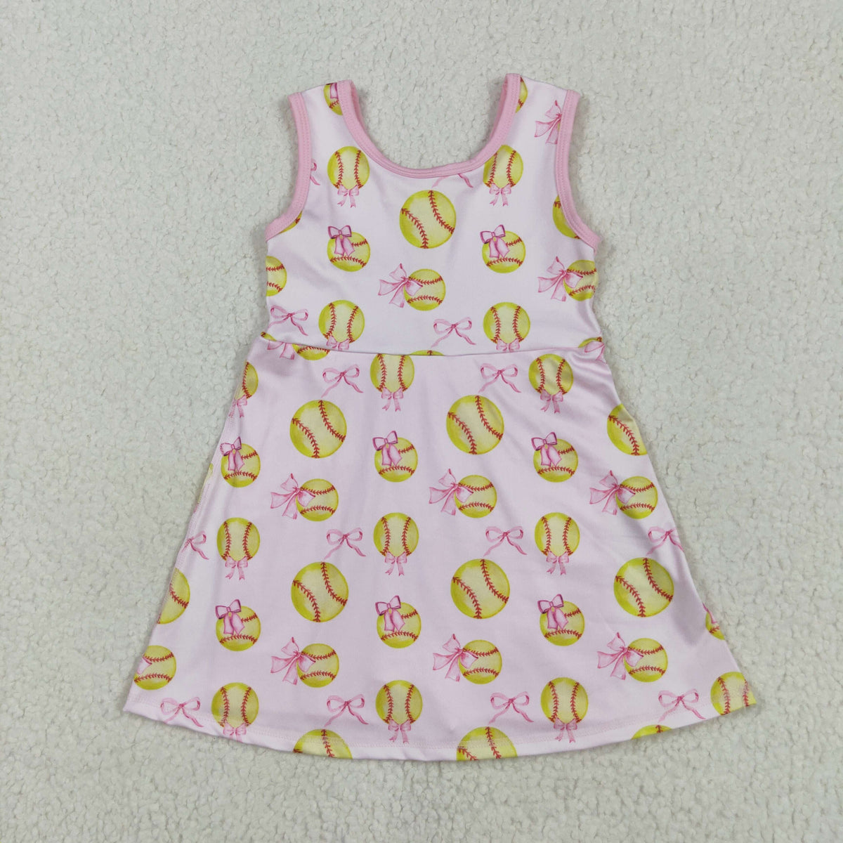 GSD2048 yoga baseball bows pink sleeveles with shorts girls dress