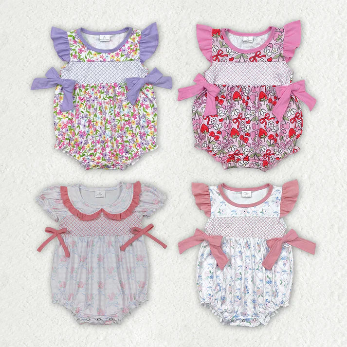 embroidery floral flowers girls romper RTS sibling clothes