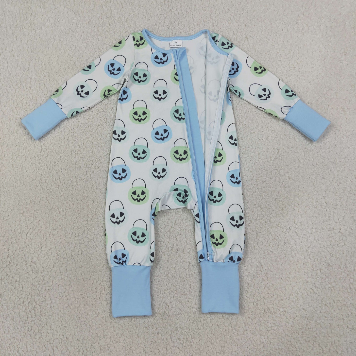 LR2534 Halloween pumpkin blue zipper long sleeve boys romper