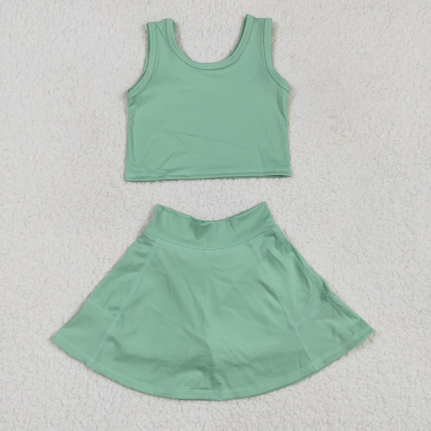 GSD1984 yoga green vest skirt with shorts girls set