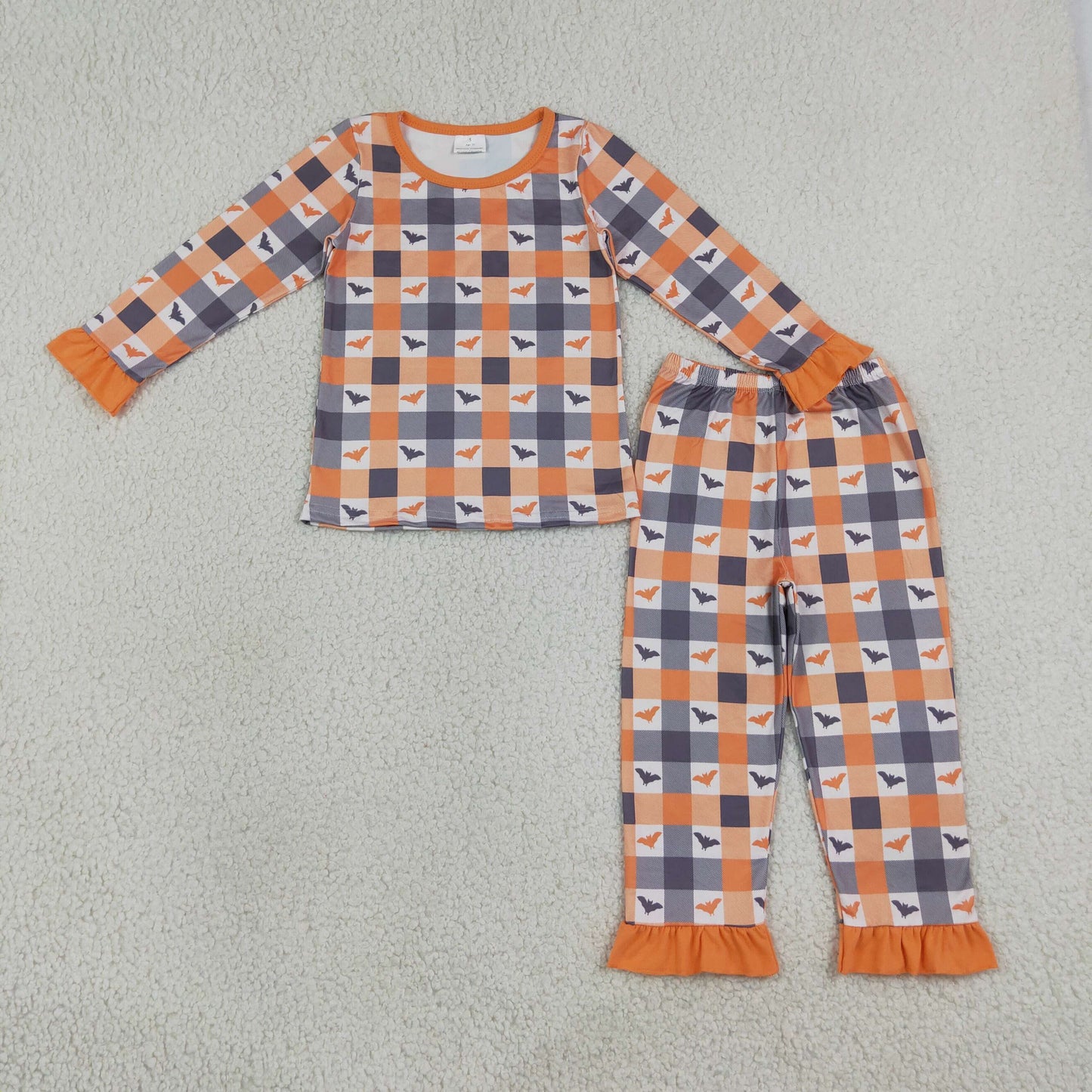 GLP3533 Halloween Bat Checkered Long Sleeve Pants Girls Pajamas