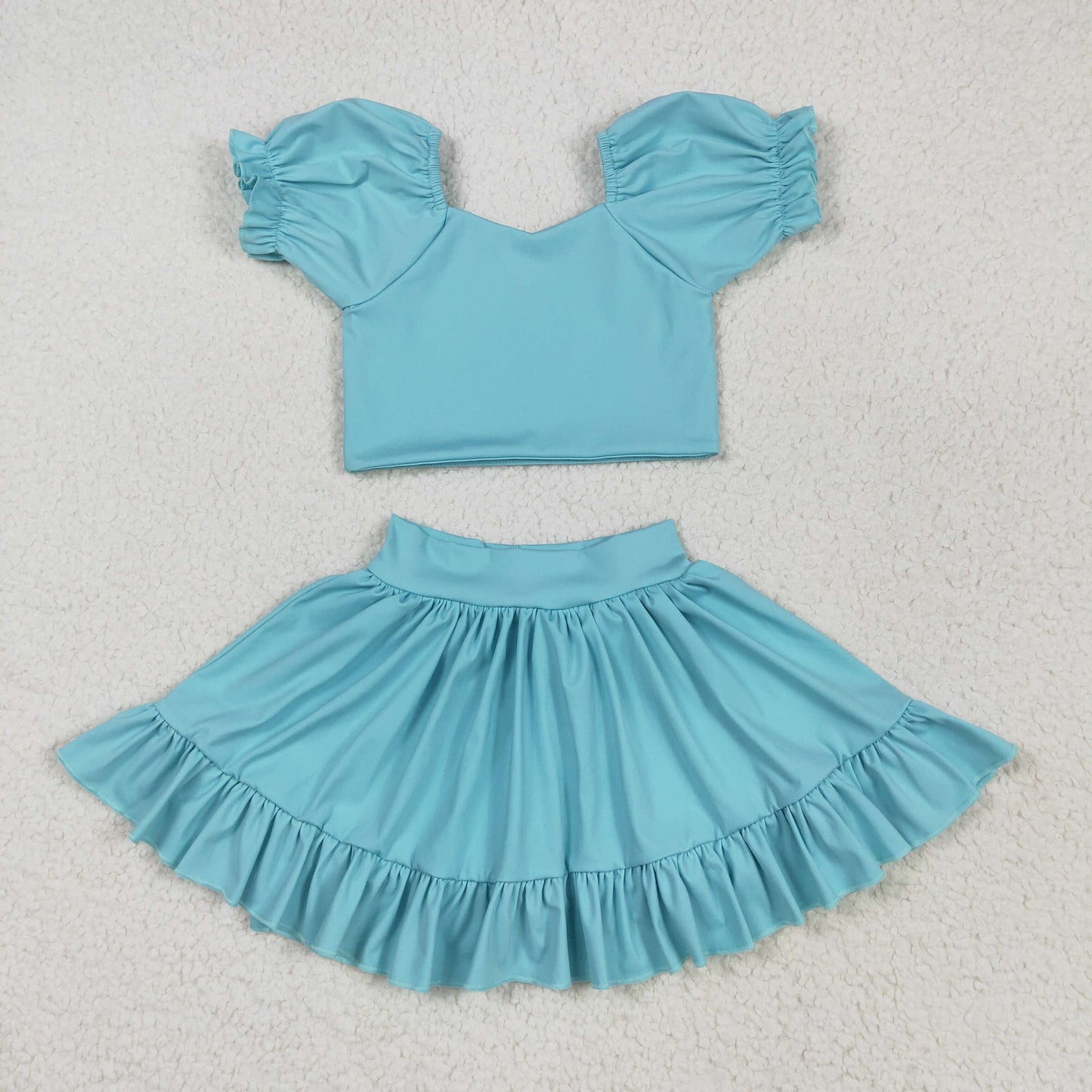GSD2101 yoga blue sleeve skirt with shorts girls set