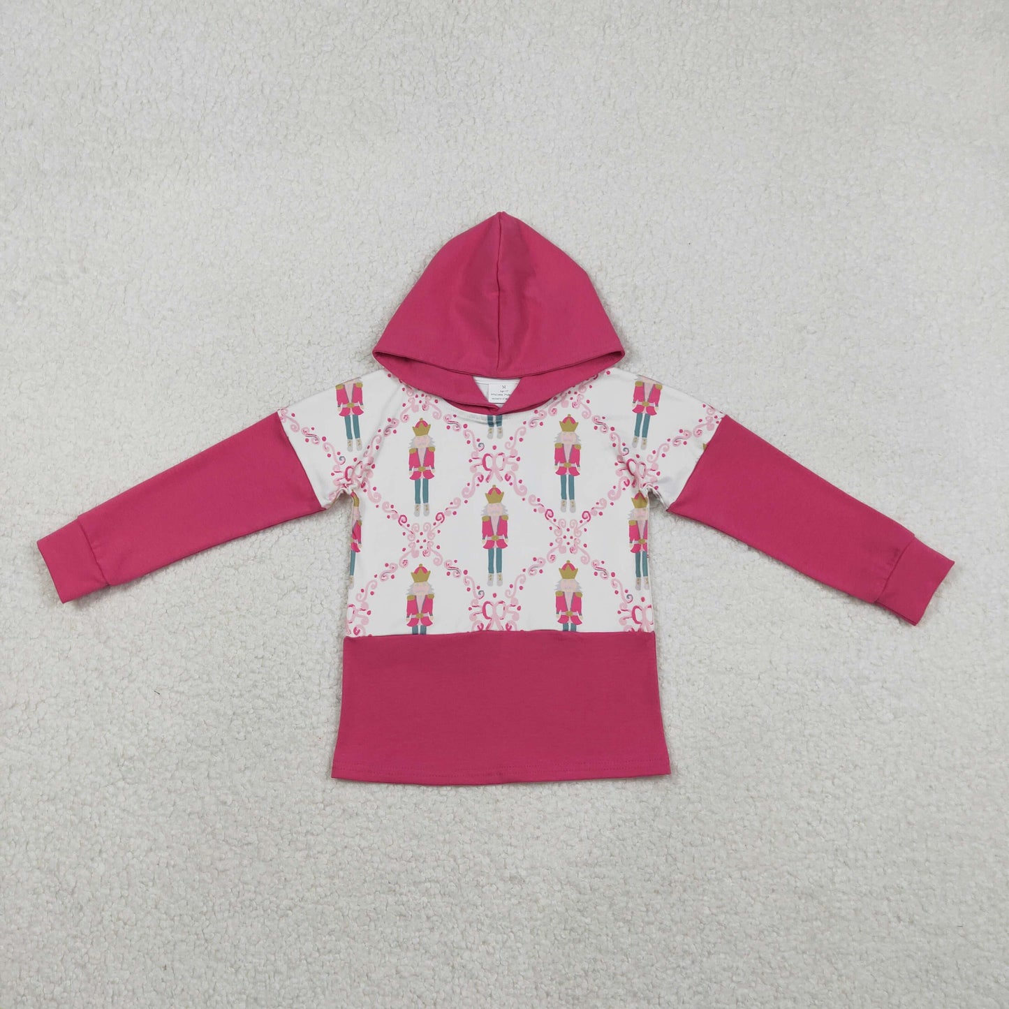 GT1043 Christmas santa gingerbread man bows hot pink hoodie long sleeve girls top
