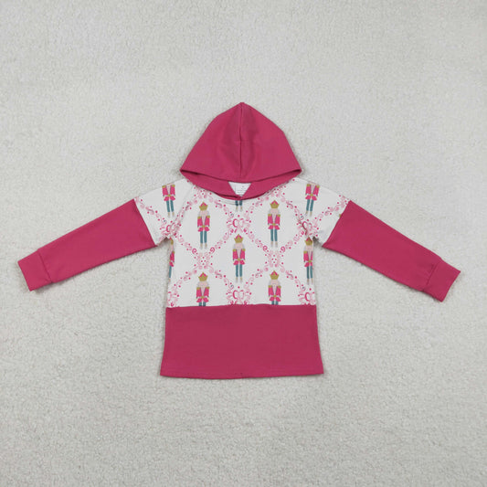 GT1043 Christmas santa gingerbread man bows hot pink hoodie long sleeve girls top