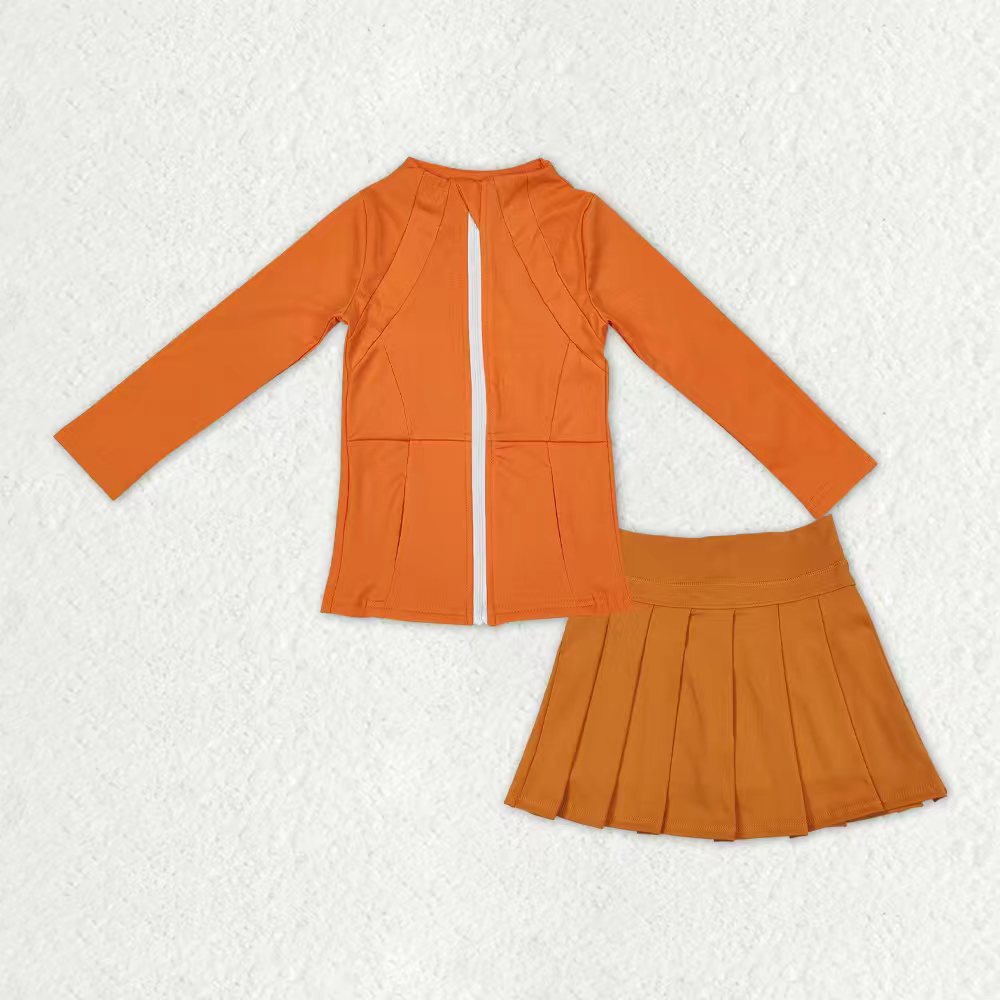 yoga solid color long sleeve coat skorts skirt girls set RTS sibling clothes