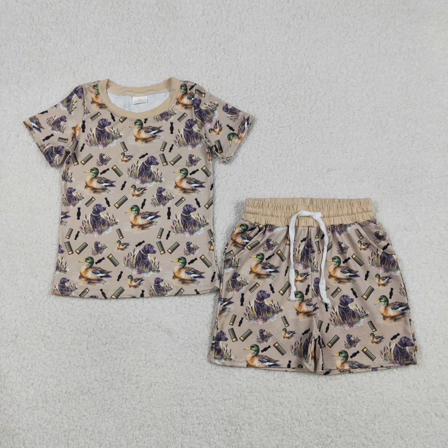 BSSO1727 Hunting Mallard Duck Dog Short Sleeve Shorts Boys Set