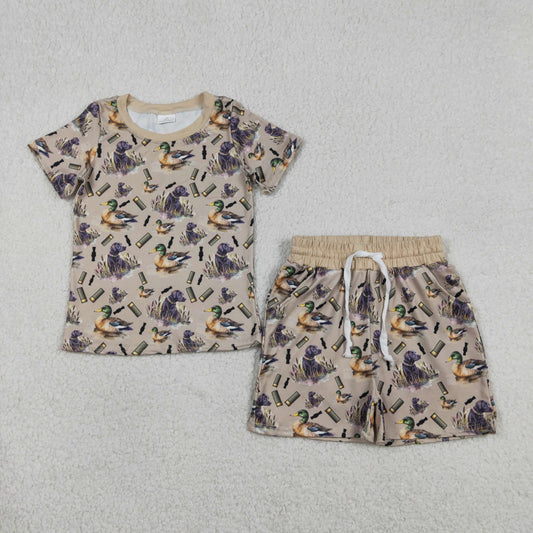 BSSO1727 Hunting Mallard Duck Dog Short Sleeve Shorts Boys Set