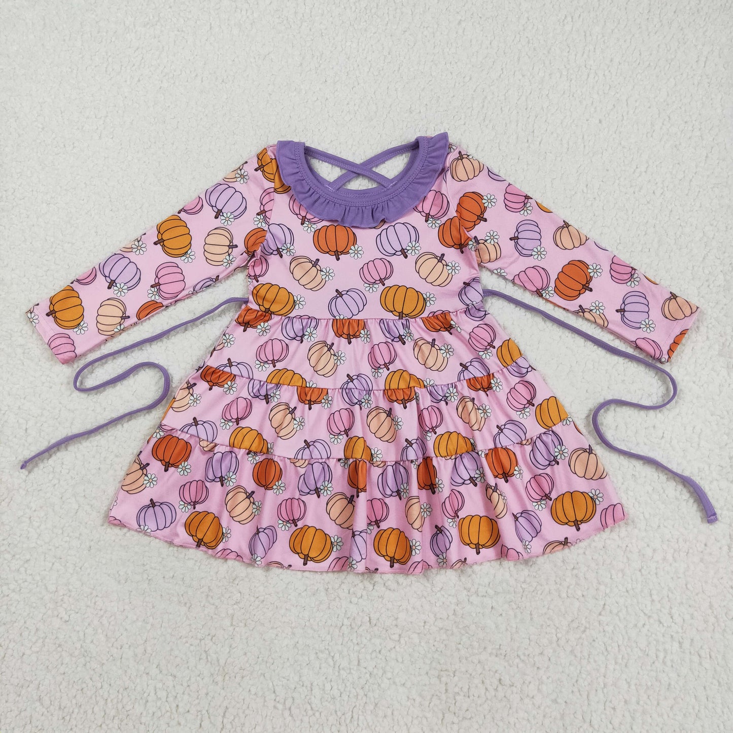 GLD1032 colorful pumpkin pink purple long sleeve girls dress