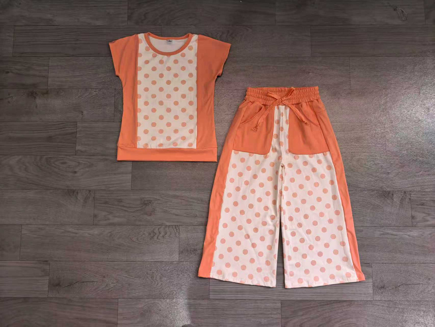 preorder Samples GSPO2333 Orange Dot Short Sleeve Pants Girls Set