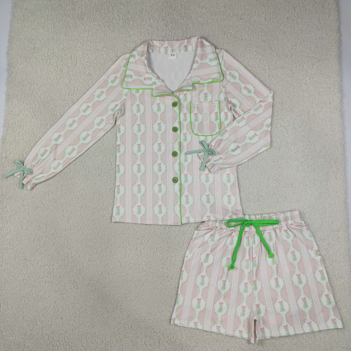 GLS0115 Christmas Tree Pink Long Sleeve Shorts Adult Women Pajamas
