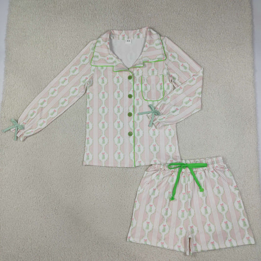 GLS0115 Christmas Tree Pink Long Sleeve Shorts Adult Women Pajamas