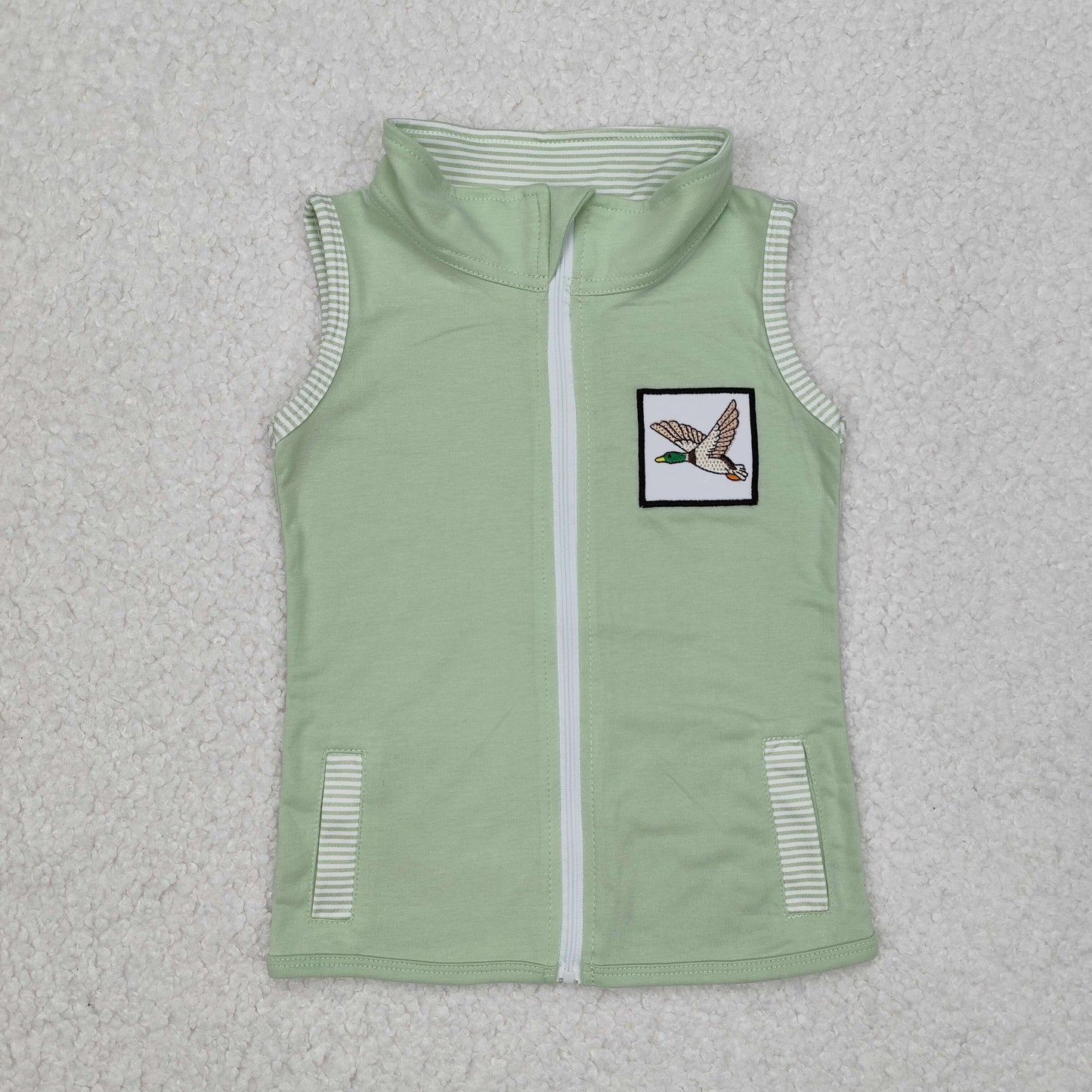 embroidery BT1071 cute mallard duck green pockets sleeveless boys coat