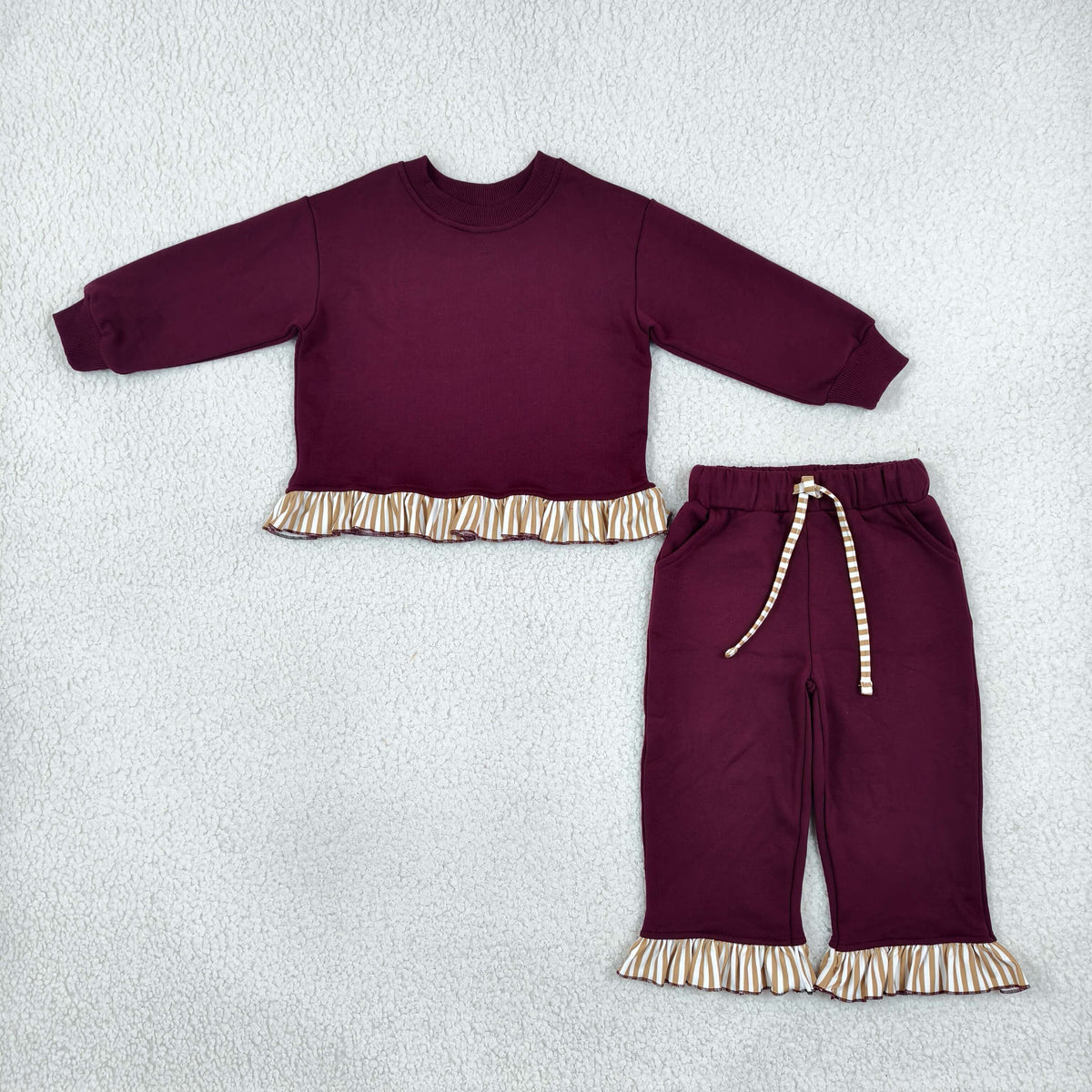 GLP3647Sweatshirt Maroon Long Sleeve Pants Girls Set