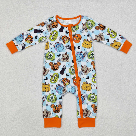 LR1650 cartoon animals toy pumpkin blue checkered long sleeve boys pajamas