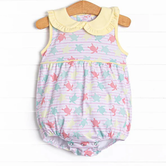 custom style cute tortoise pink striped sleeveless girls romper