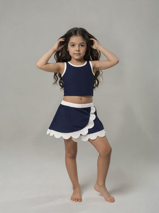 GSD4024 Yoga Navy Blue Sleeveless Skorts Girls Set