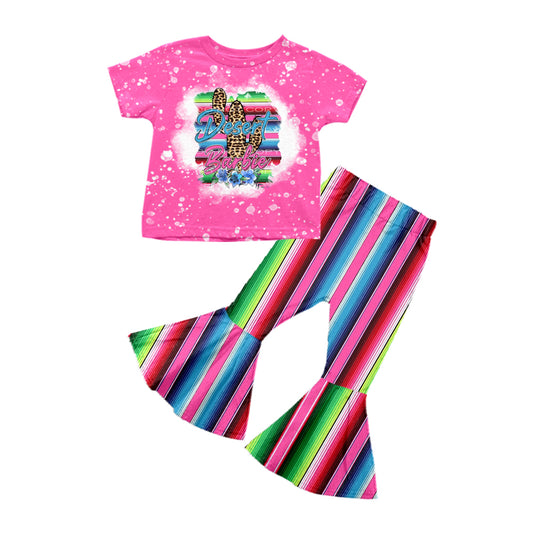custom moq 3 BA Western cactus hot pink short sleeve colorful striped pants girls set