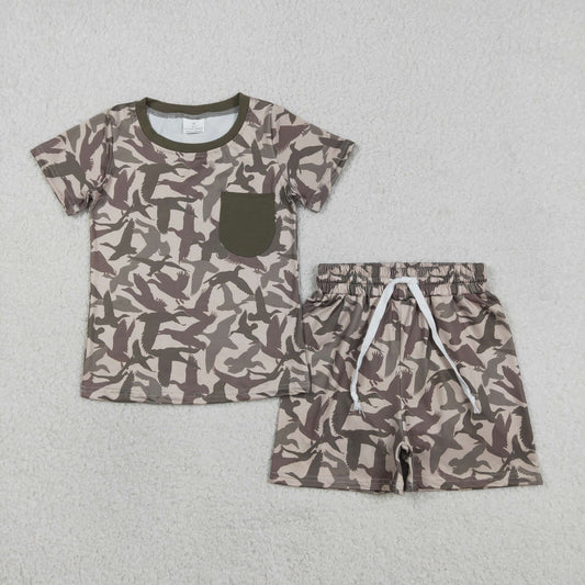 BSSO1795 Hunting Camo Short Sleeve Shorts Boys Set