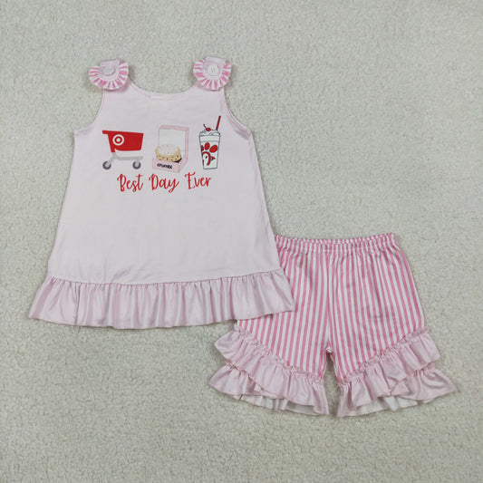 GSSO3008 Beast Day Ever Pink Sleeveless Pink Shorts Girls Set