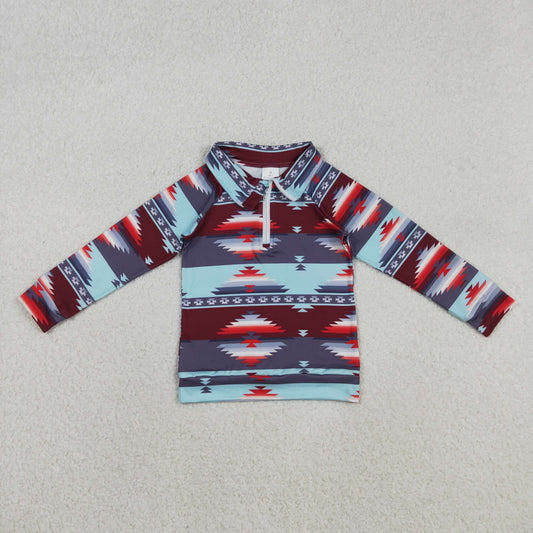 BT1467 Western Aztec zipper long sleeve boys top