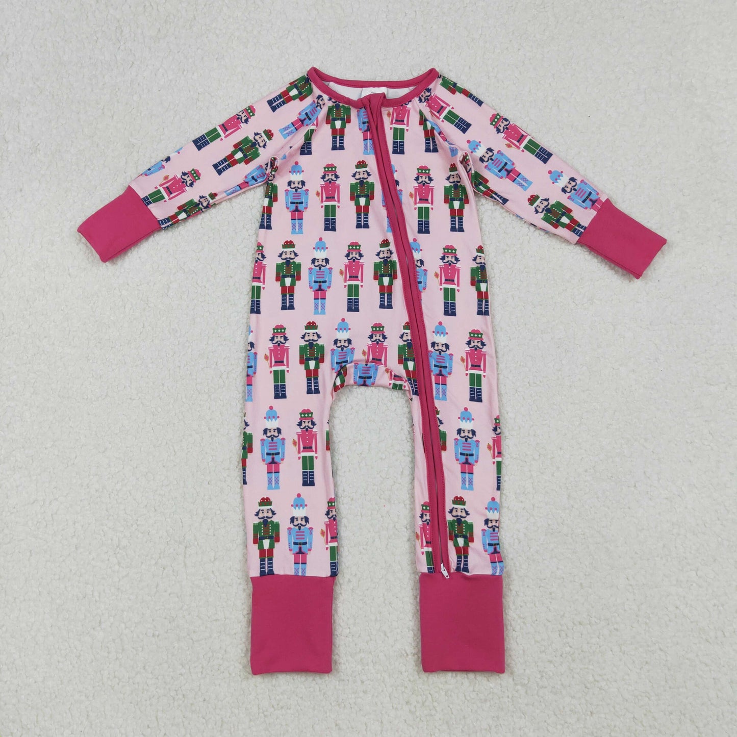 LR2598 Christmas soldier pink zipper long sleeve girls romper