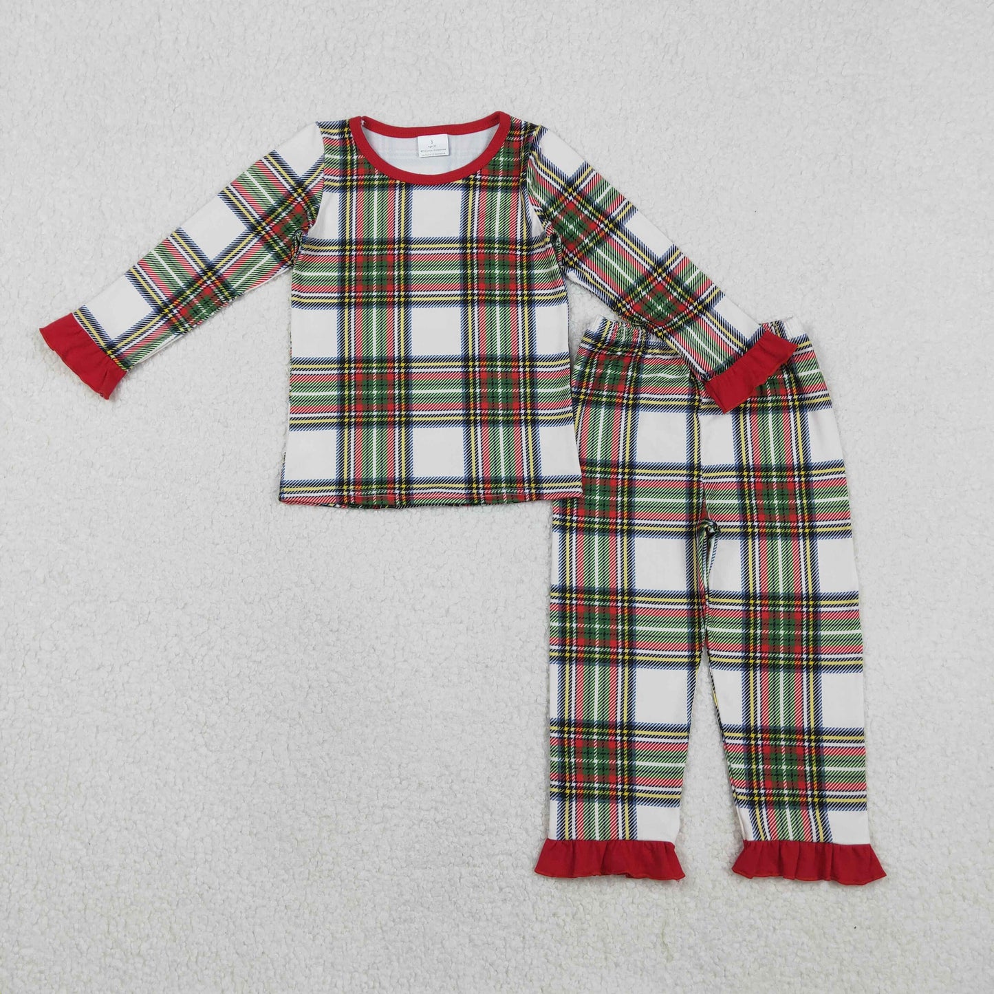 GLP2829 Christmas green red checkered long sleeve pants girls pajamas