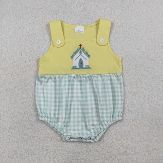 Embroidery SR3703 Easter Cross Yellow Sleeveless Boys Romper