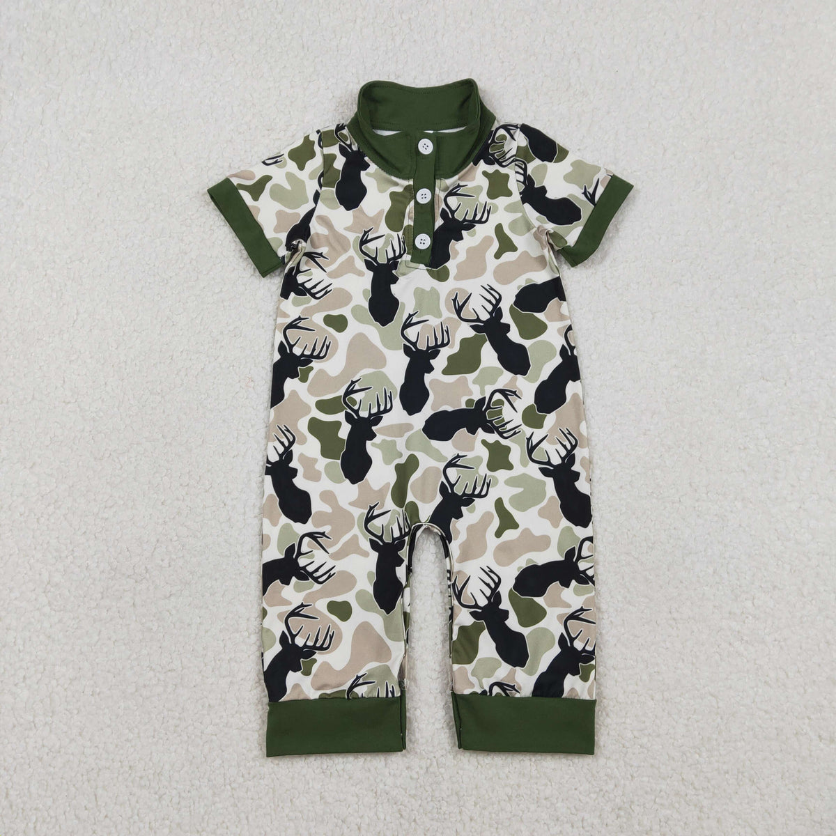 SR3636 Hunting Camo Deer Short Sleeve Boys Romper