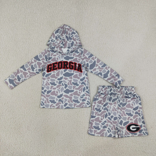 BLS0047 GEORGIA Team Camo Hoodie Long Sleeve Shorts Boys Set