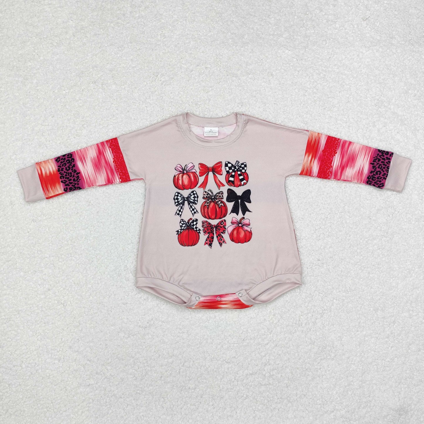 LR1724 hot pink pumpkin bows long sleeve girls romper