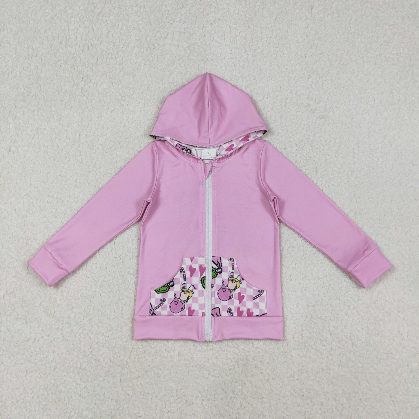 GT1142 Halloween green face squa hot pink hoodie long sleeve girls coat
