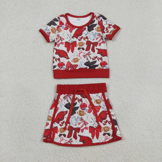 GSD3696 Yoga Football Item Bows Red Sleeveless Skorts Girls Set