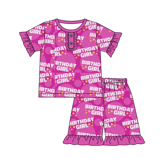 preorder GSSO0461 Birthday Girl Hot Pink Short Sleeve Shorts Girls Set