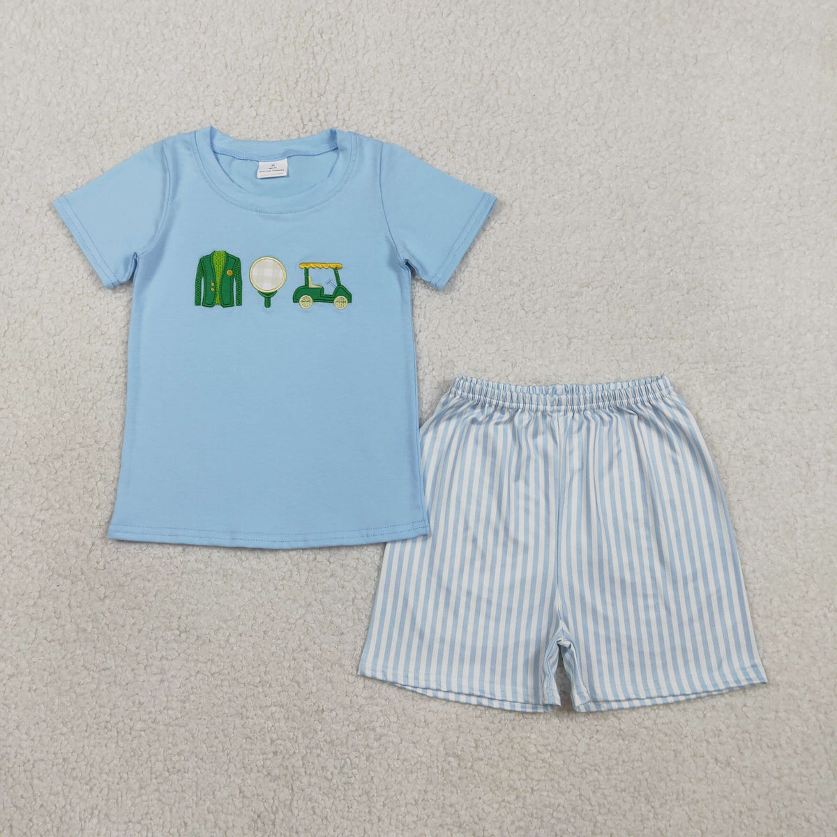 Embroidery BSSO1696 Golf Coat Blue Short Sleeve Blue Shorts Boys Set