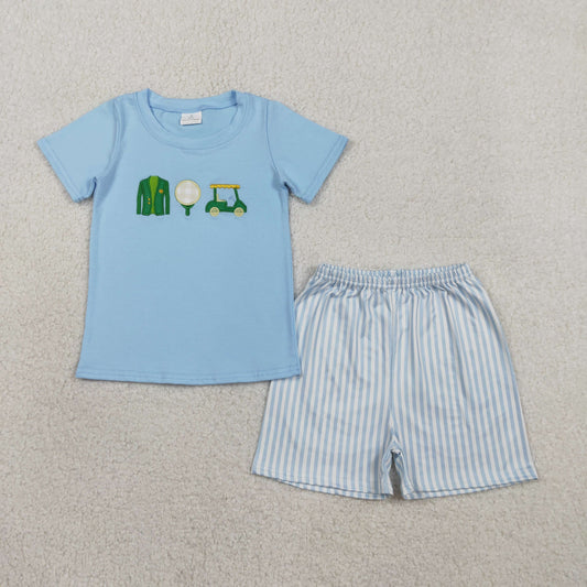 Embroidery BSSO1696 Golf Coat Blue Short Sleeve Blue Shorts Boys Set