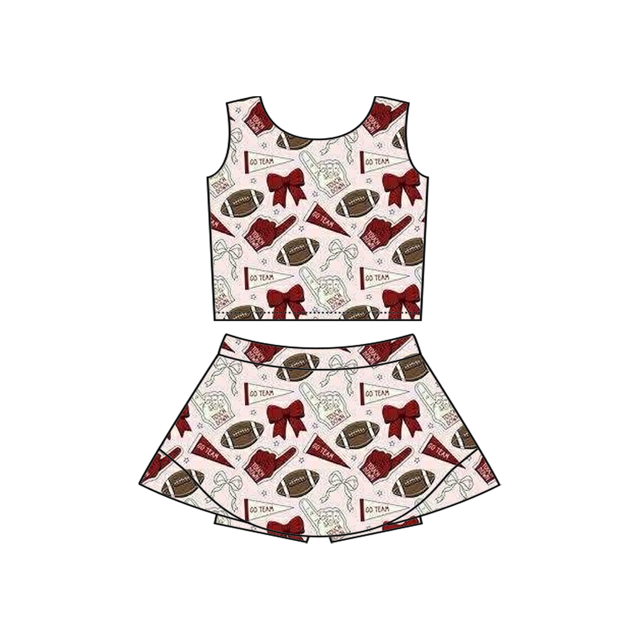 preorder football item cheer bows red/pink sleeveless skorts girls set