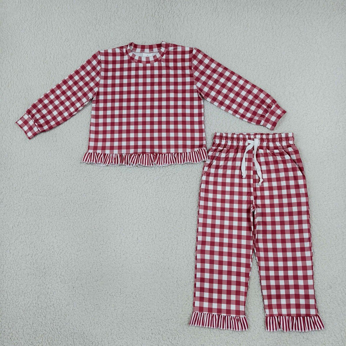 GLP3675 Red Checkered Long Sleeve Pants Girls Set