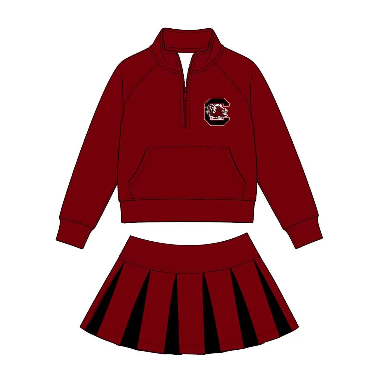 Custom Moq 3 Maroon Zipper Long Sleeve Skorts Girls Set