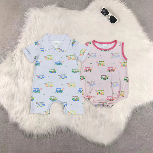 golf car baby romper RTS sibling clothes