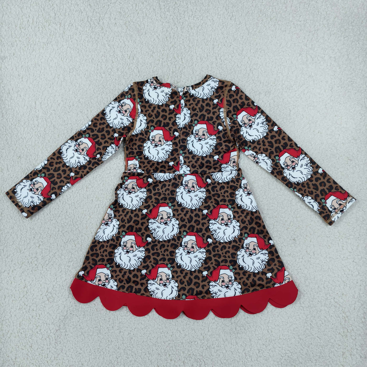 GLD1679 Christmas Leopard Santa Long Sleeve Girls Dress