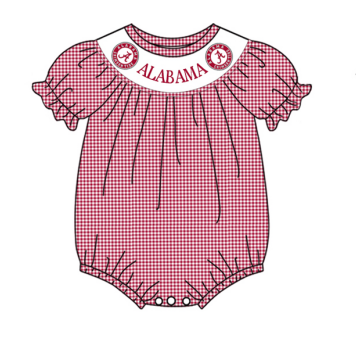 custom football ALABAMA red checkered short sleeve girls romper